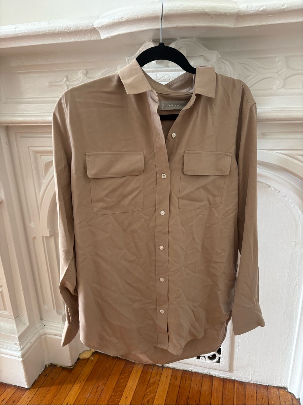 Everlane Beige Washable Silk Button-Up Shirt